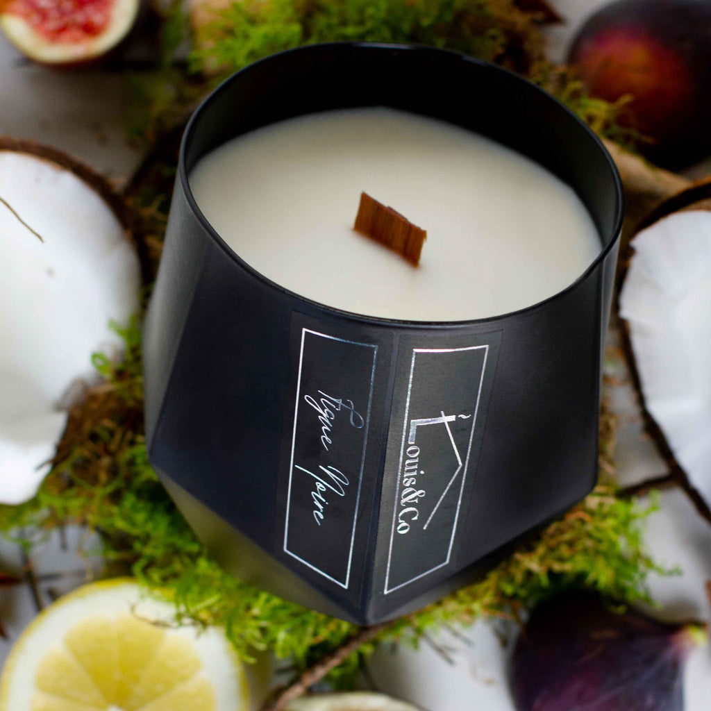 Rich and earthy, our Figue Noire candle (translates to Black Fig) takes you on a journey across Mediterranean's fig tree fields. A luxury scent, elegant, delicate and sophisticated, presented in a beautiful geometric matt black jar with a wooden wick, thus makes for the perfect present (for yourself too!).