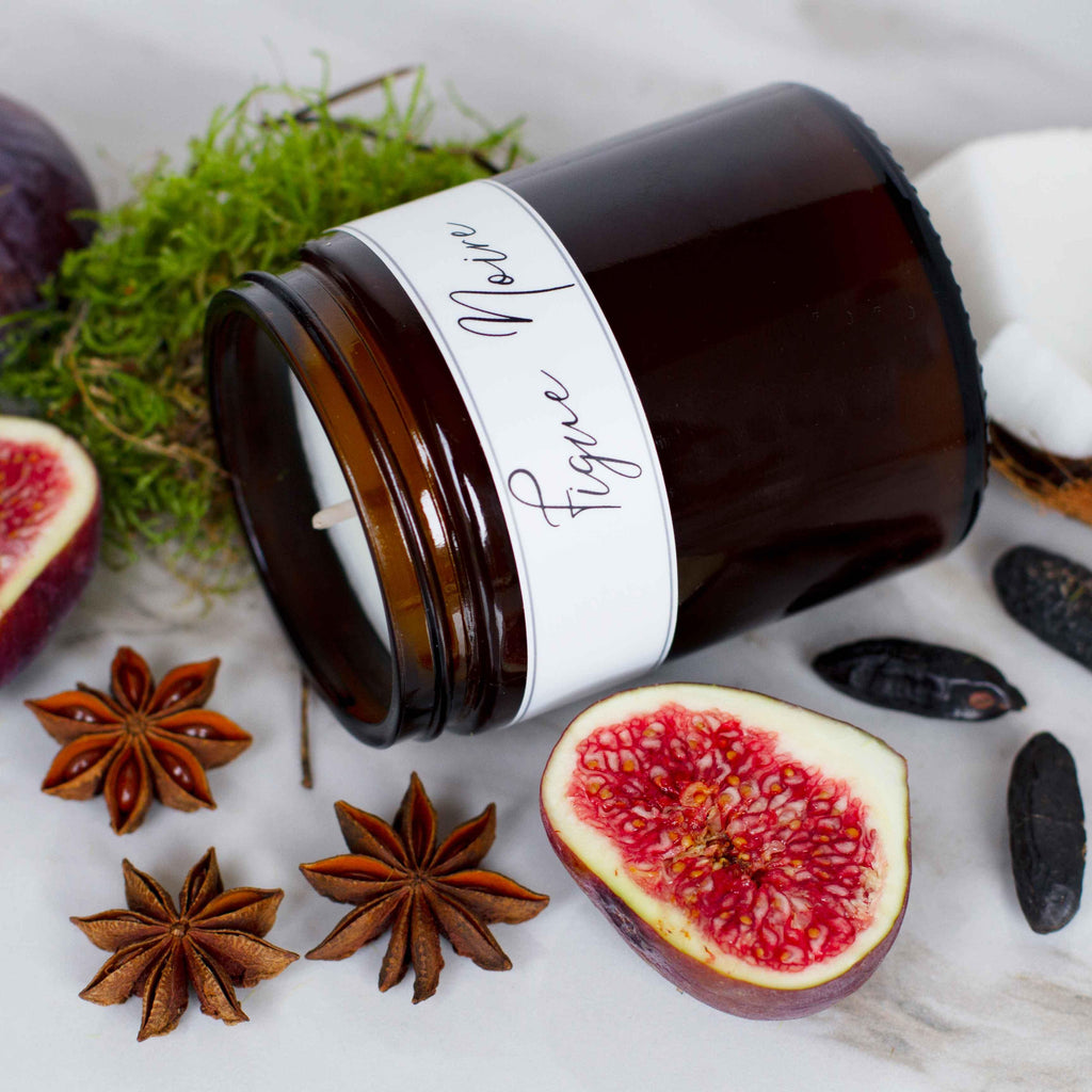 Rich and earthy, our Figue Noire candle (translates to Black Fig) takes you on a journey across Mediterranean's fig tree fields. A luxury scent, elegant, delicate and sophisticated, presented in a beautiful apothecary amber jar with a lid, thus makes for the perfect present (for yourself too!).